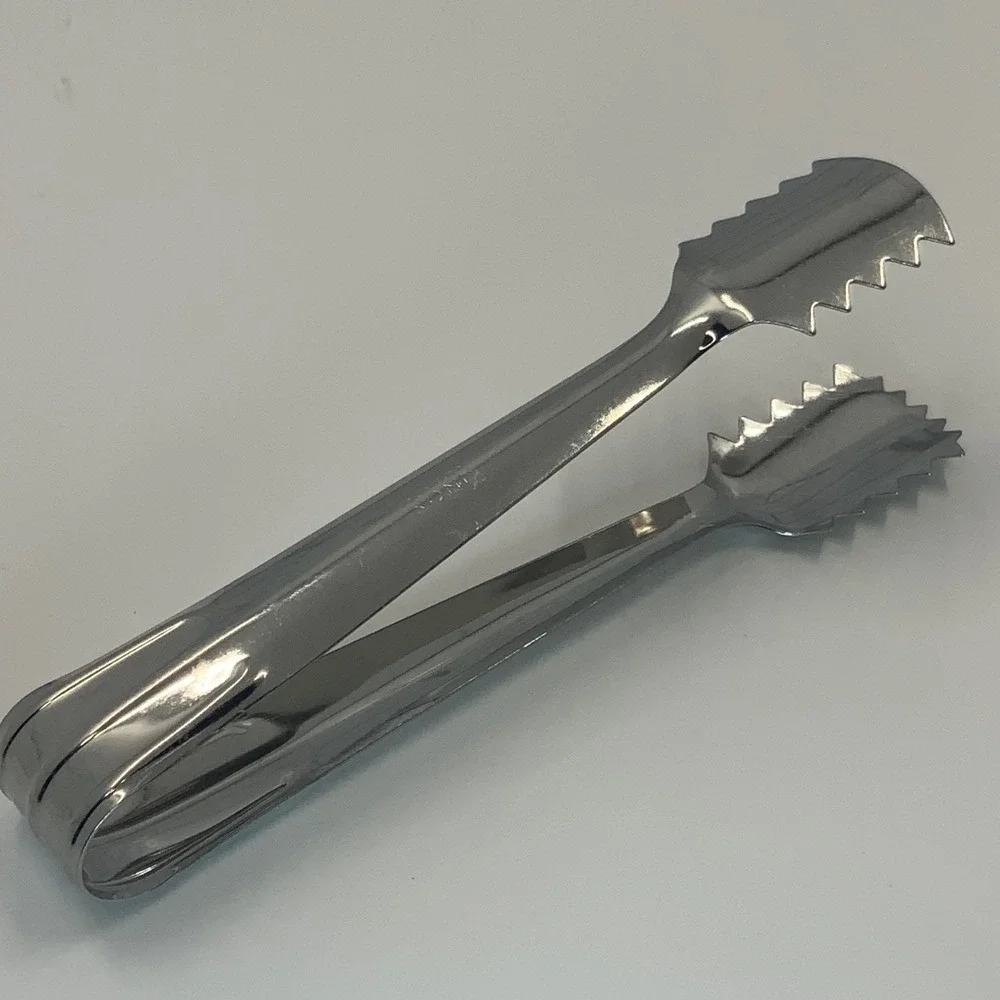 Vintage INOX Ice Tongs Serrated Made in Italy Stainless Steel Silver 5in